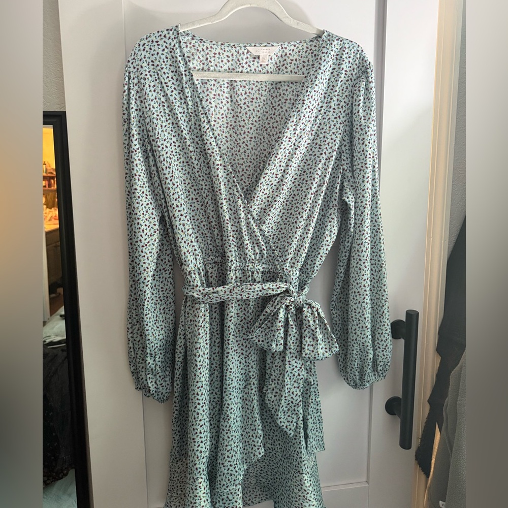 LC Lauren Conrad Blue Patterned Long Sleeve Dress